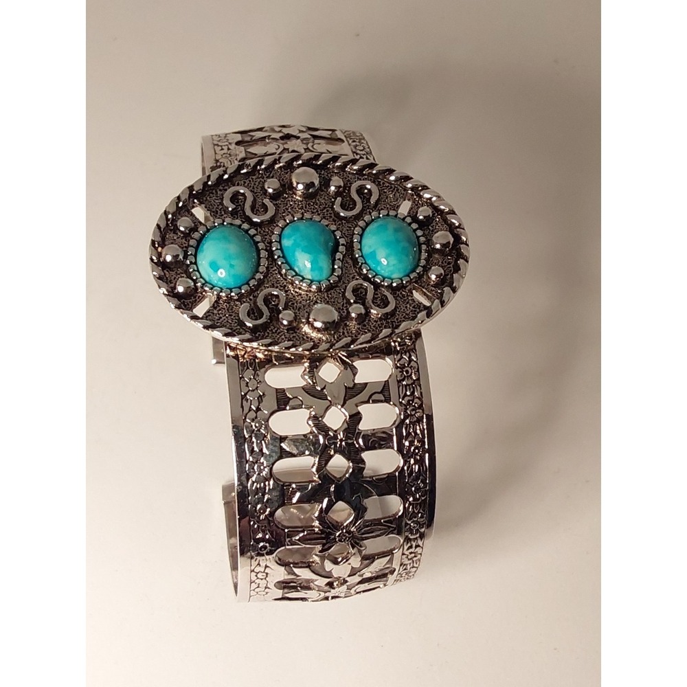 Vtg Sarah‎ Coventry Silver Turquoise Cuff Bracelet Native American Style